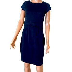 Boden black dress belted bow side zip up knee length cap sleeve SZ 6 cocktail